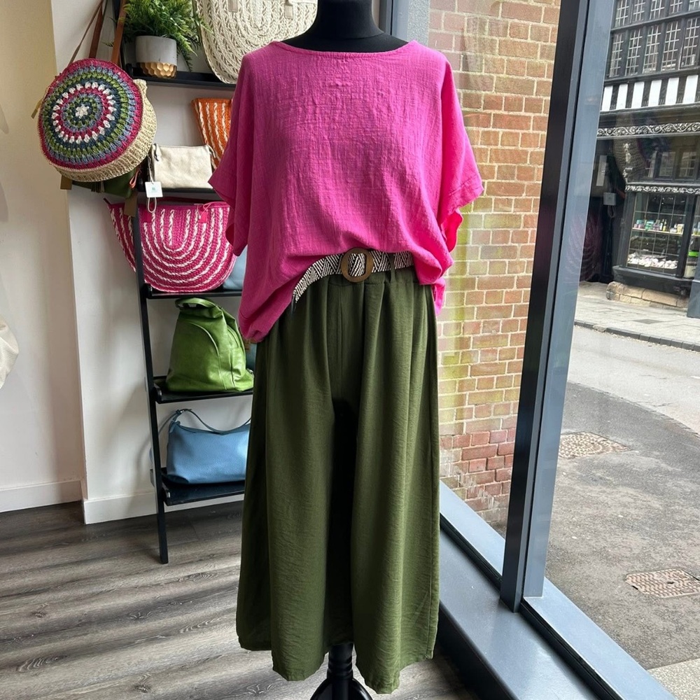 Made in Italy Cotton Linen Tunic Top with Necklace